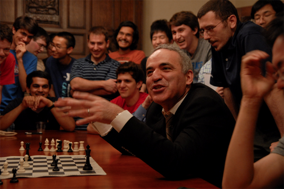 Chess Grand Master Garry Kasparov met with students during his visit on April 2, 2012. Photo by Sid Hastings/WUSTL Photos