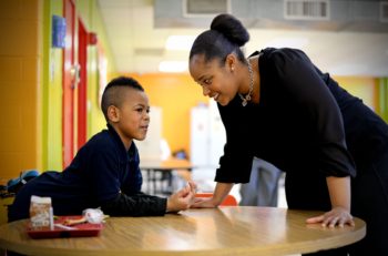 02.19.2016 - Brown School of Social Work student Keyria Jeffries works with 4th grade students at Fairview Elementary School in Jennings, MO. James Byard/WUSTL Photos
