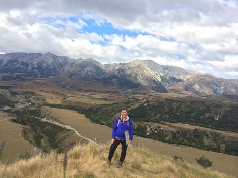 Molly Chaney mapping sedimentary beds on New Zealand’s South Island.